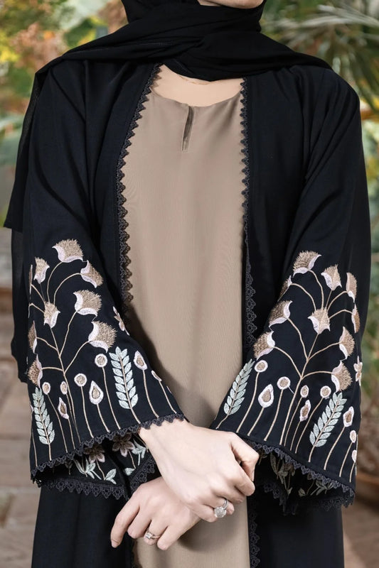 Embroidered Open Front Abaya - Regel