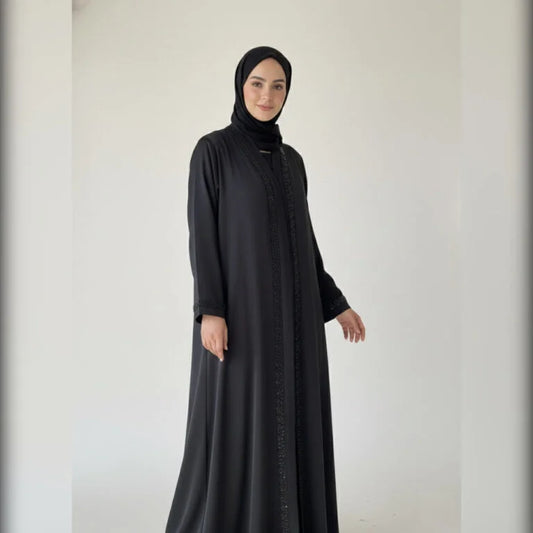 Najma Black Embroidered Open Abaya | Premium Modest Wear