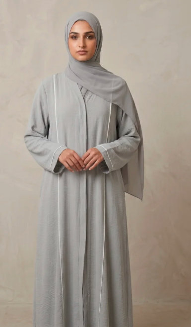 Premium Light Grey Open Abaya- CY MIST