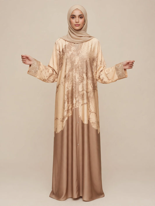 Floral Satin Abaya - Amber A