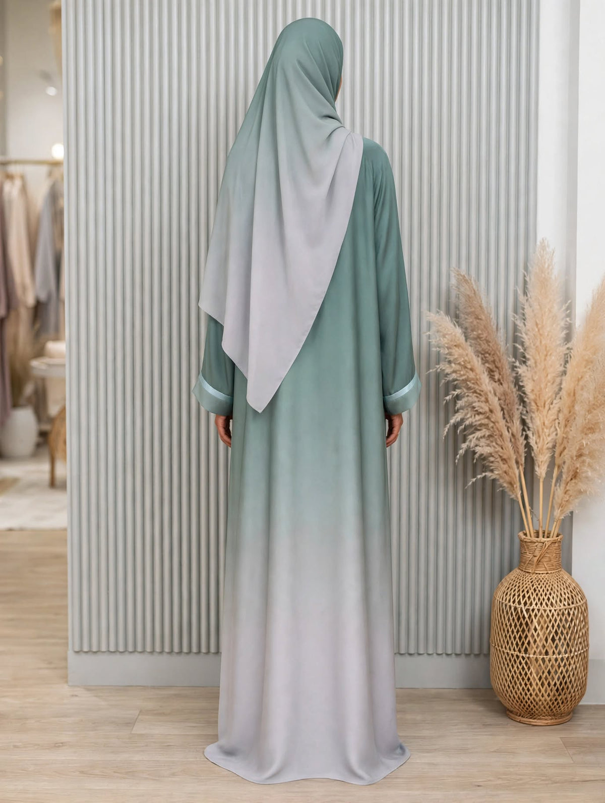 Ombre Satin Cuff Abaya - 2 Tone