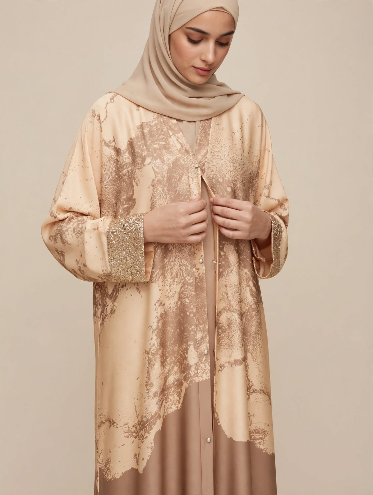 Floral Satin Abaya - Amber A