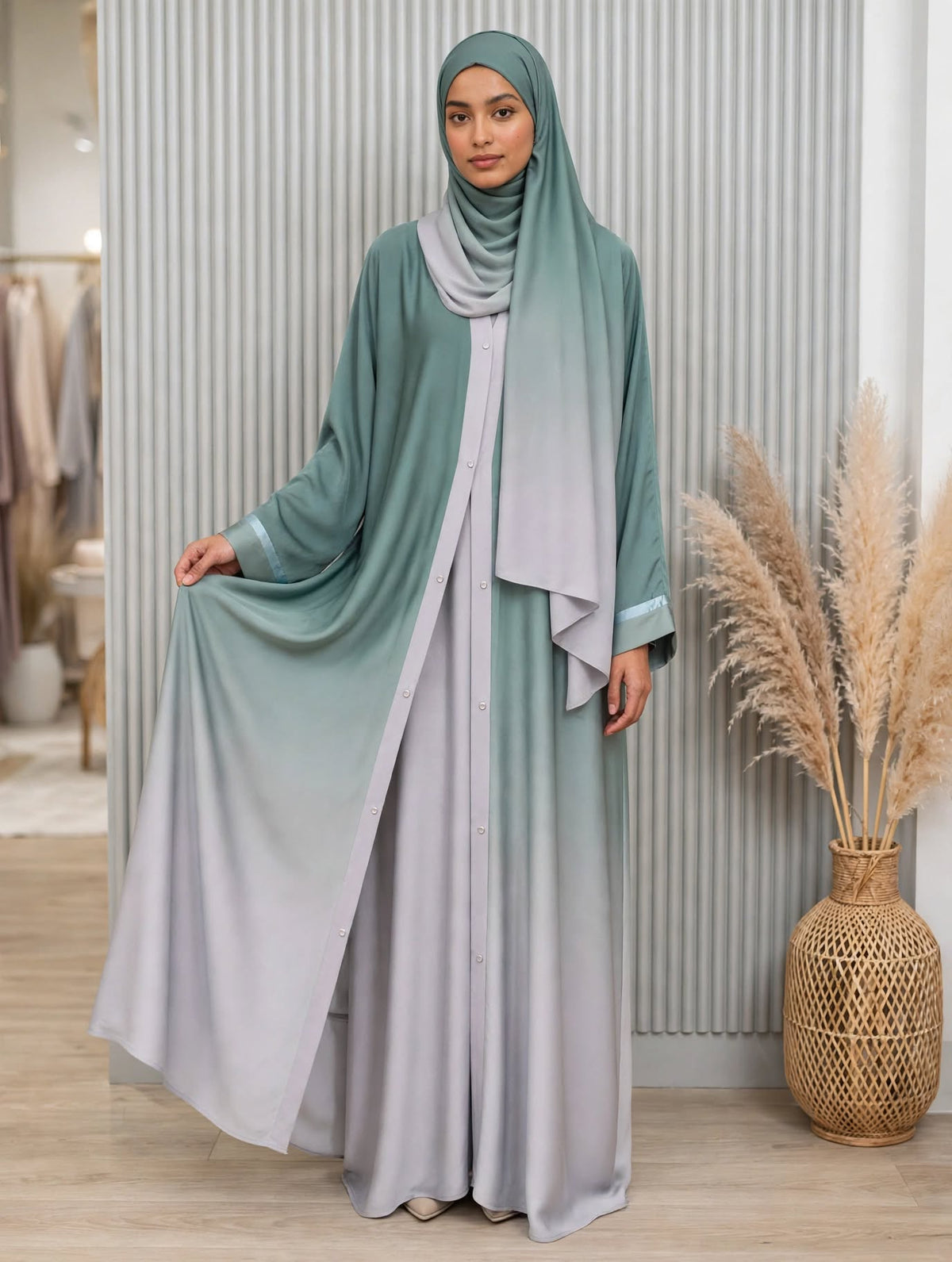 Ombre Satin Cuff Abaya - 2 Tone