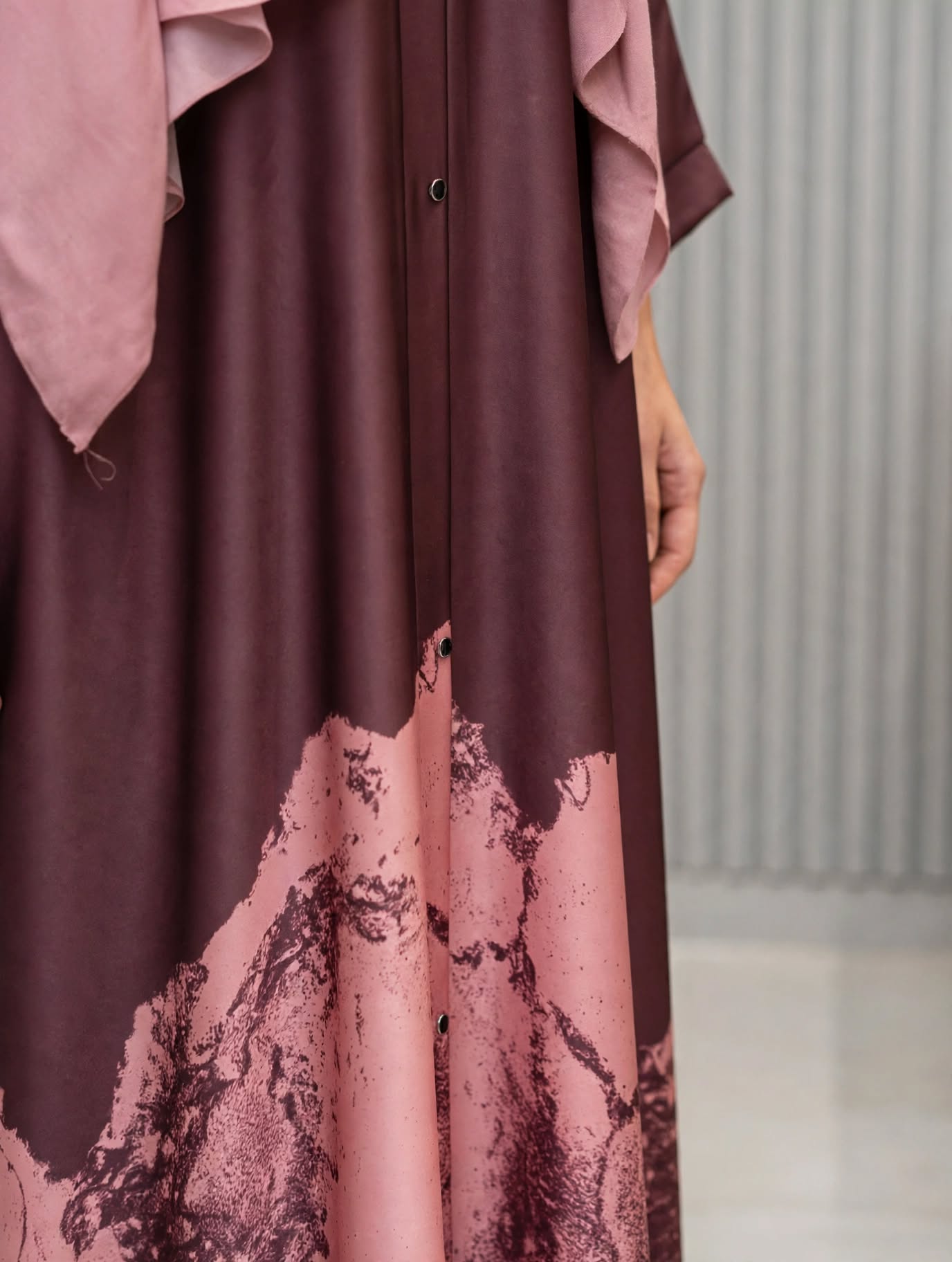 Printed Hem Satin Abaya - Amber A