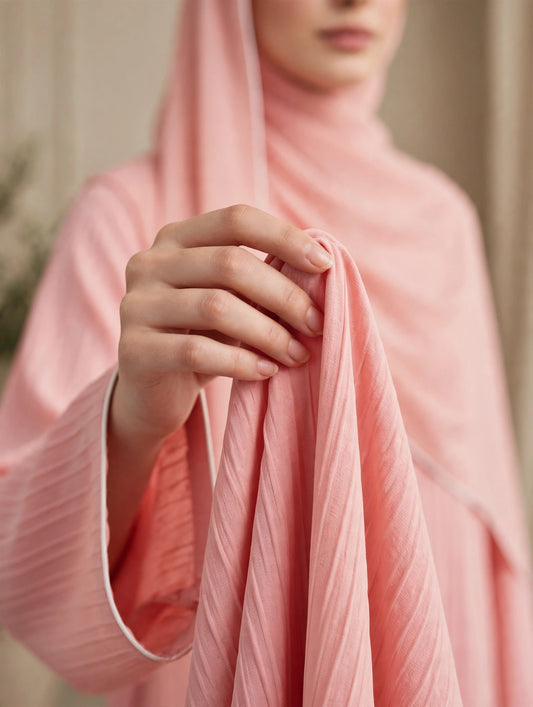 Blush Pink Pleated Abaya with Matching Hijab- SABA