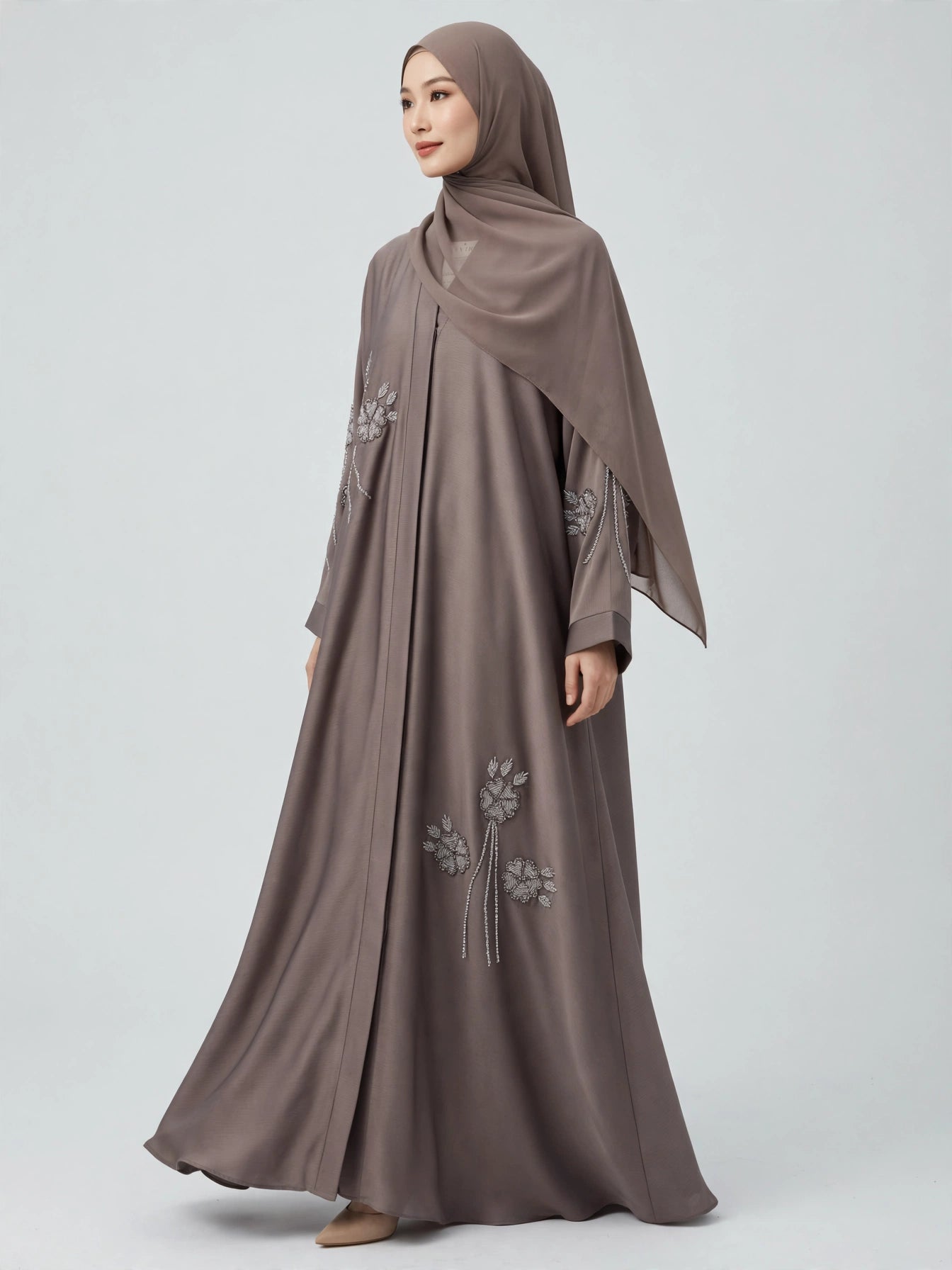 Floral Embroidered Open Abaya - Mehak