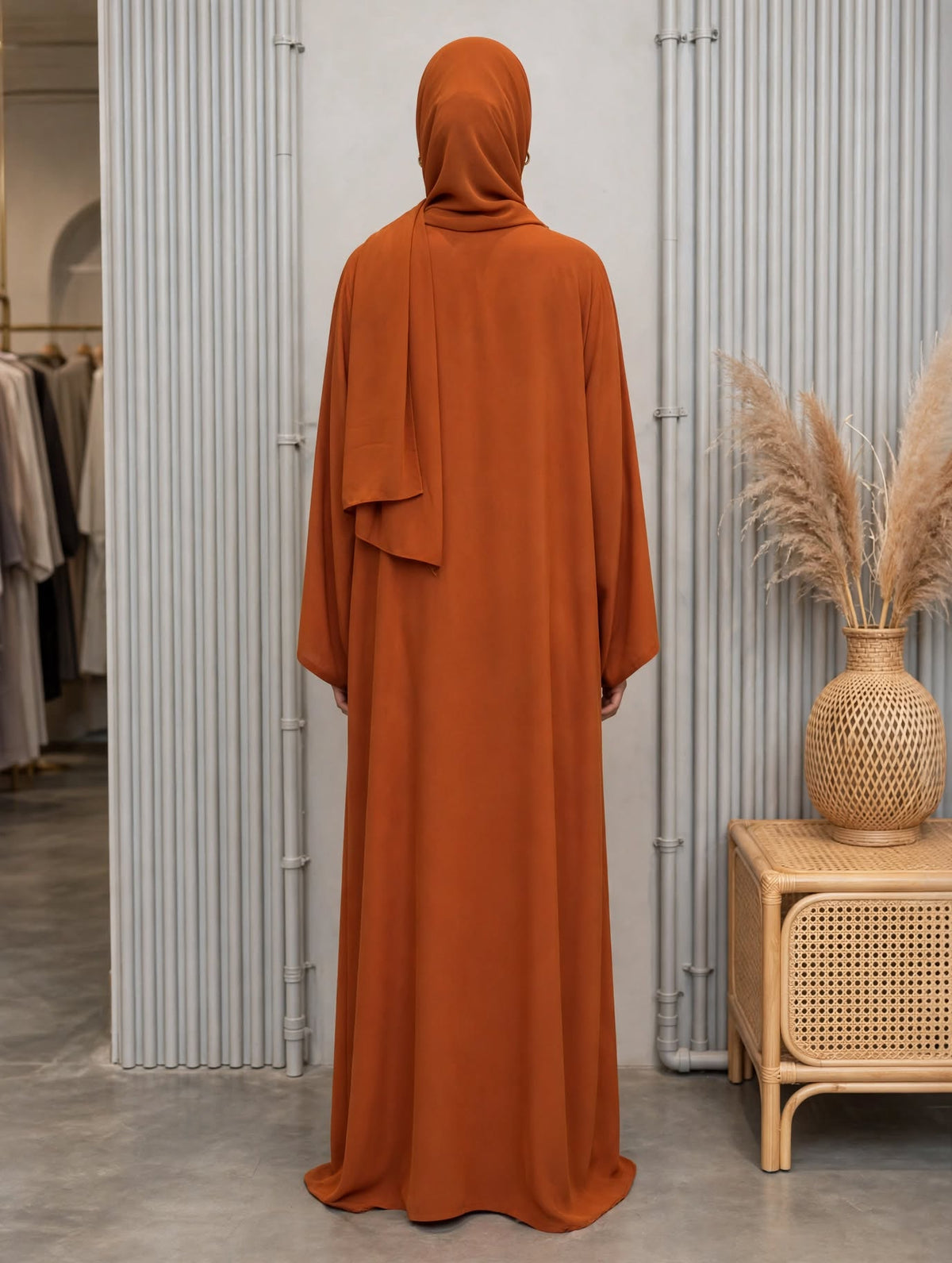 Plain Georgette Abaya - Rusty