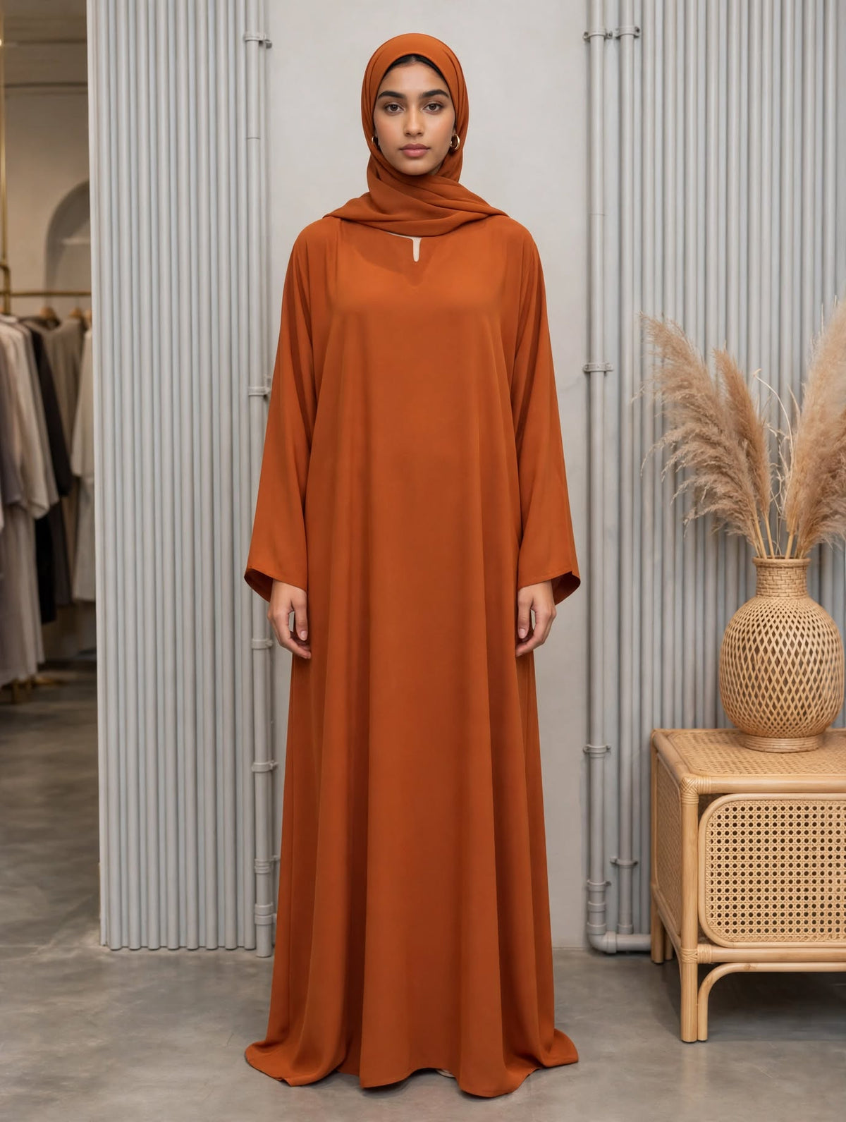 Plain Georgette Abaya - Rusty