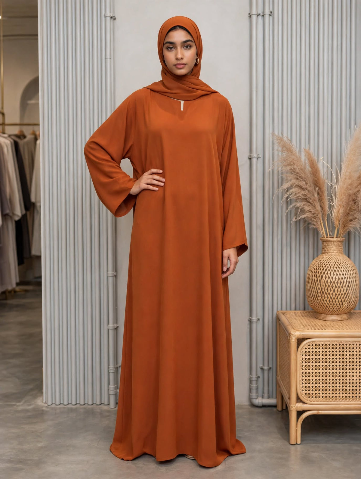 Plain Georgette Abaya - Rusty