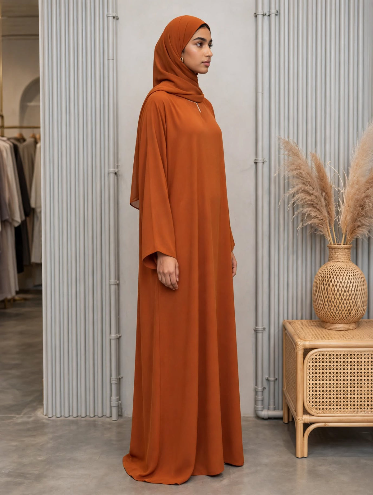 Plain Georgette Abaya - Rusty