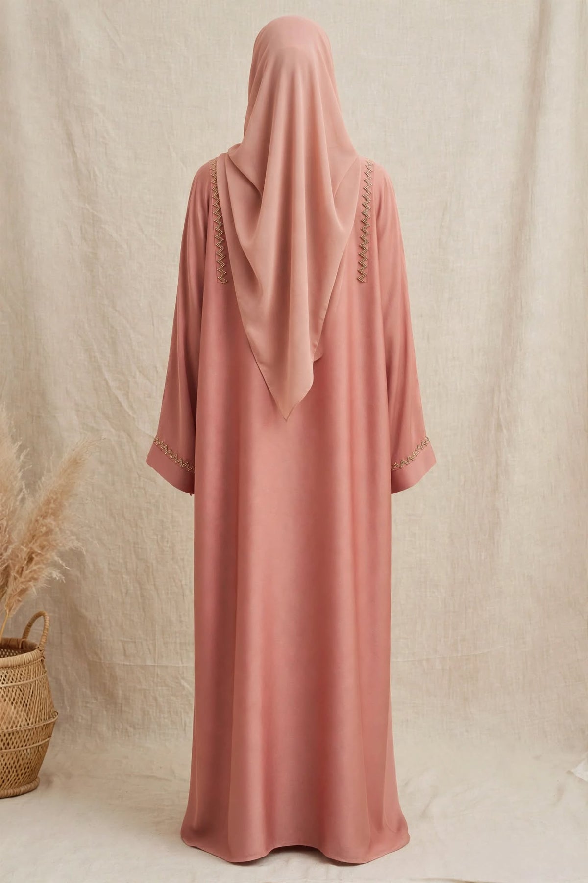 Peach Stonework Abaya - ZIGZAG