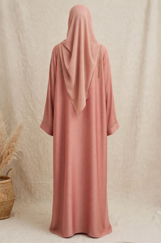 Peach Stonework Abaya - ZIGZAG
