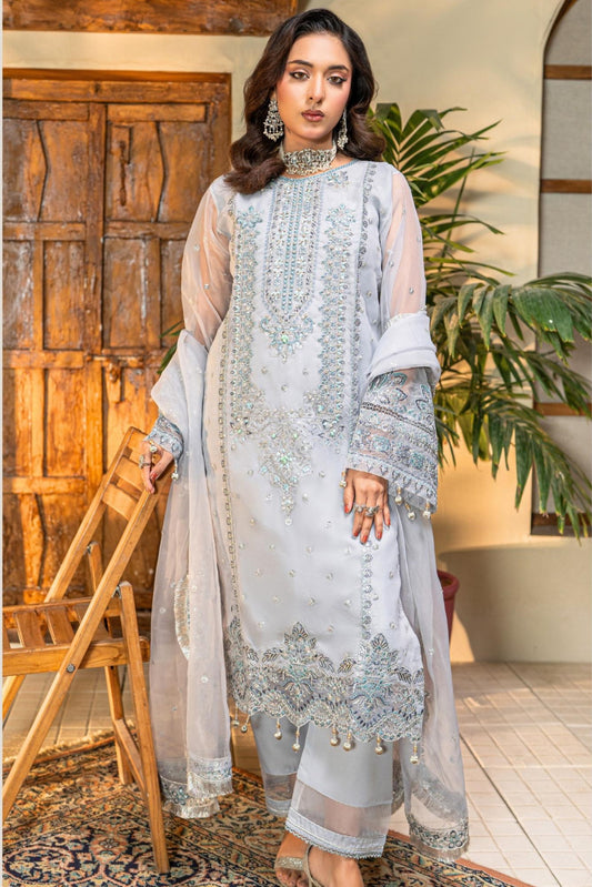 Grey Embroidered Formal Dress | Luxury Party Wear | OPAL GREY