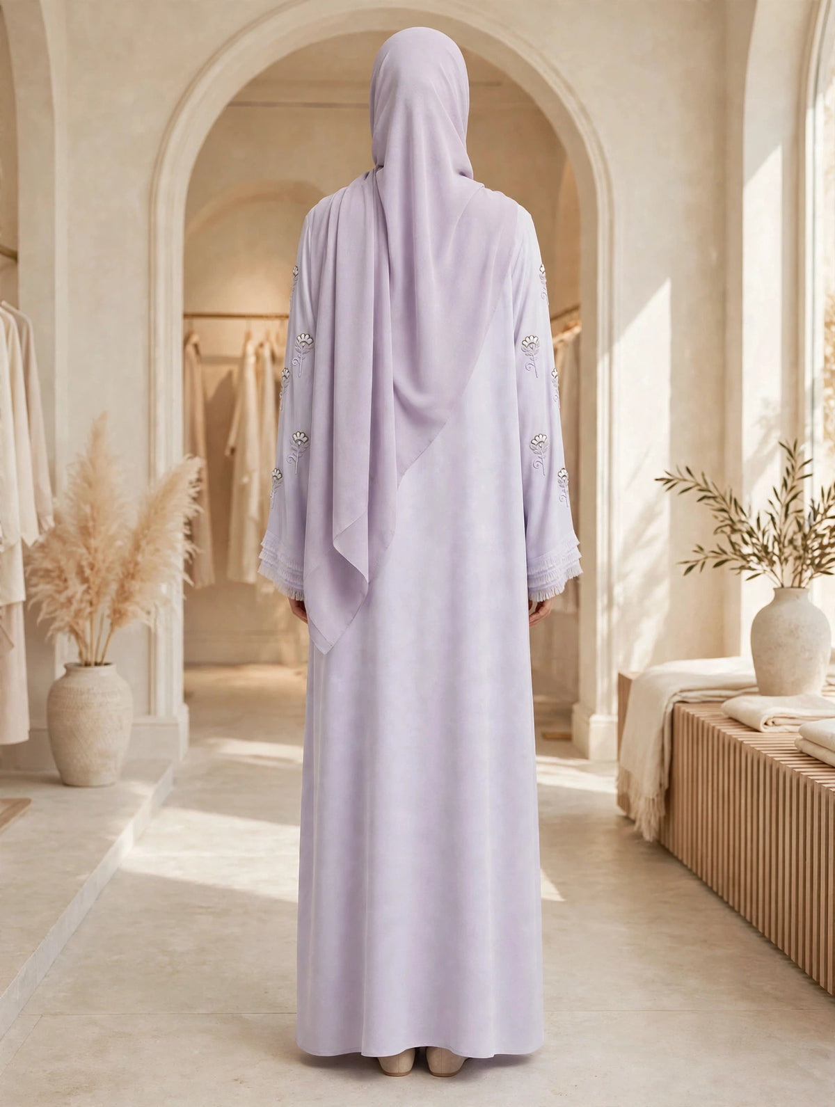 Fringe Cuff Embroidered Abaya - Aswa