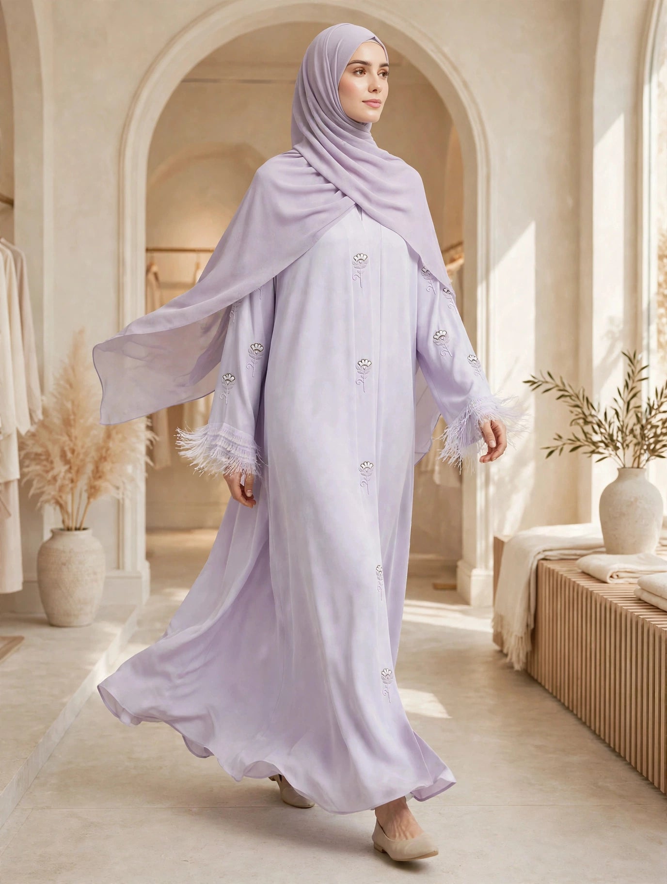 Fringe Cuff Embroidered Abaya - Aswa