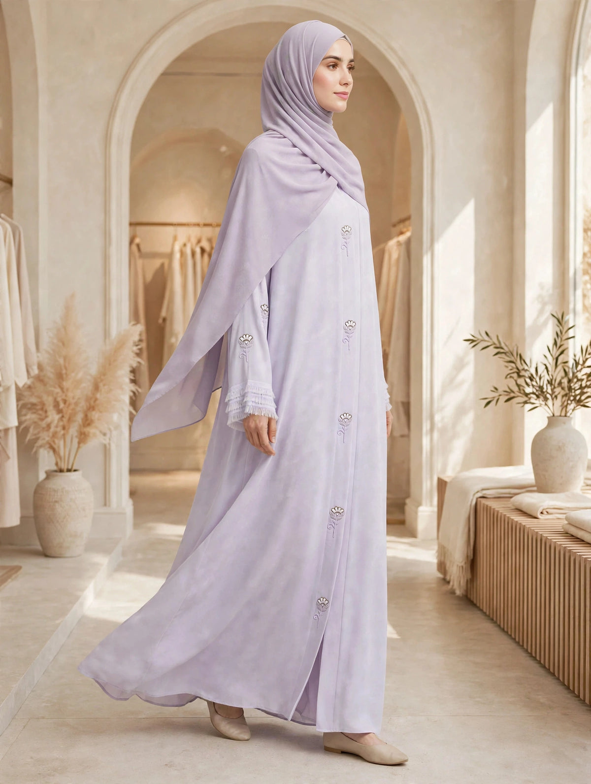 Fringe Cuff Embroidered Abaya - Aswa