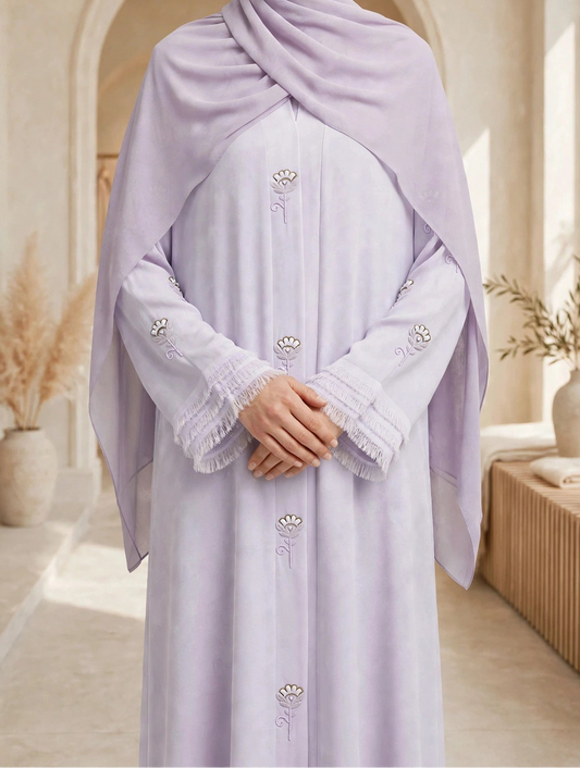 Fringe Cuff Embroidered Abaya - Aswa
