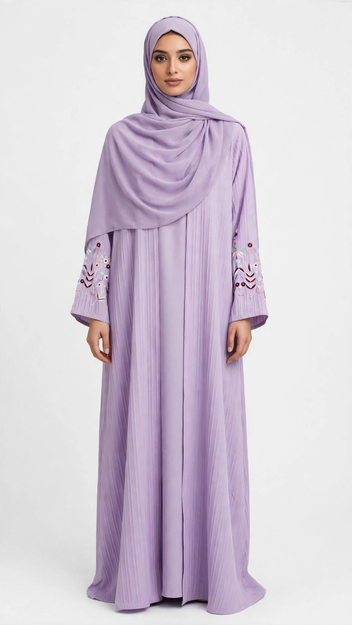 Lilac Embroidered Open Abaya- AFROZEH