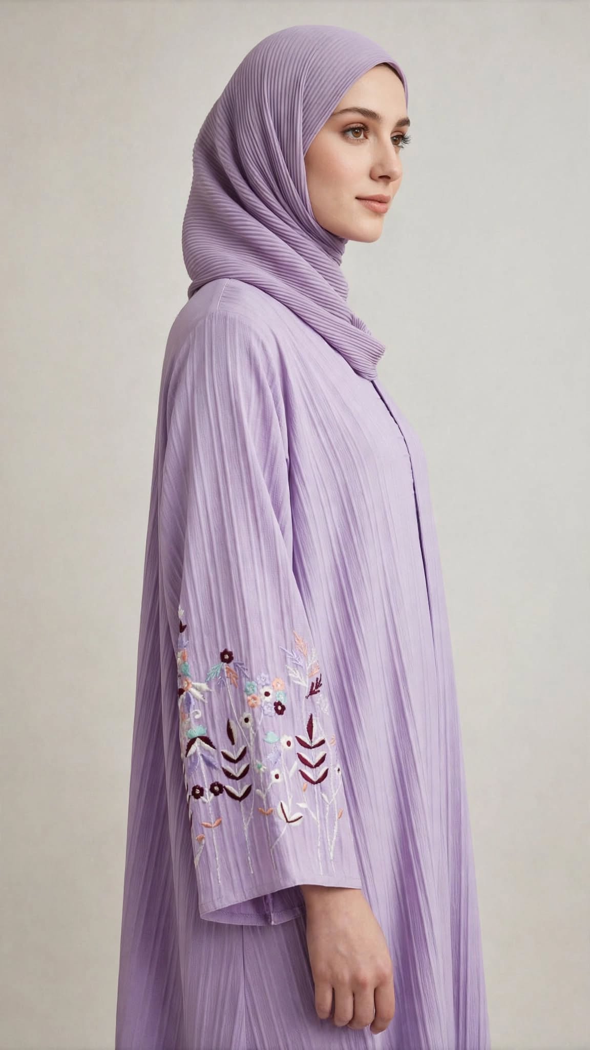 Lilac Embroidered Open Abaya- AFROZEH