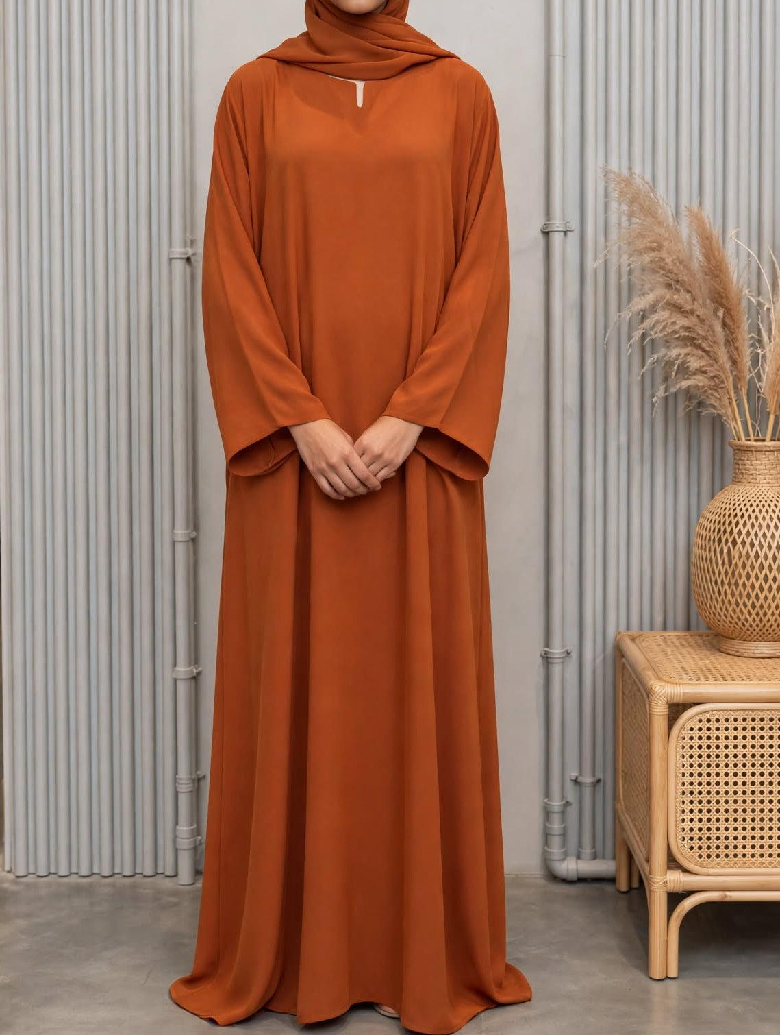 Plain Georgette Abaya - Rusty