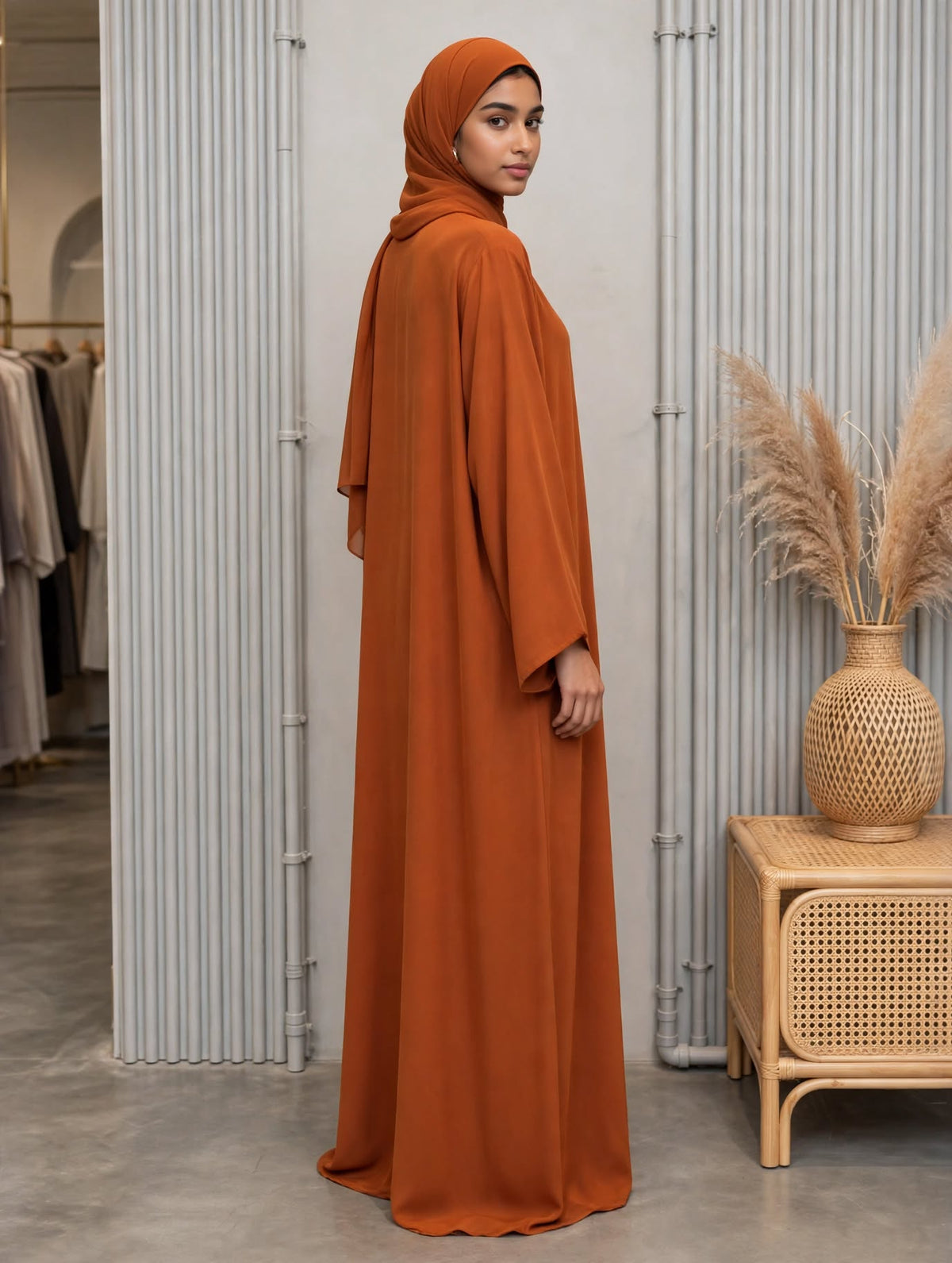 Plain Georgette Abaya - Rusty