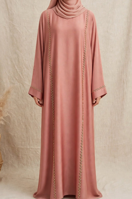 Peach Stonework Abaya - ZIGZAG