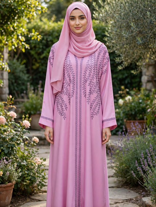 Pink Stonework Abaya - ZEENAT