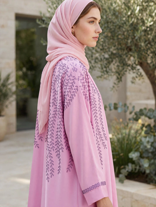Pink Stonework Abaya - ZEENAT