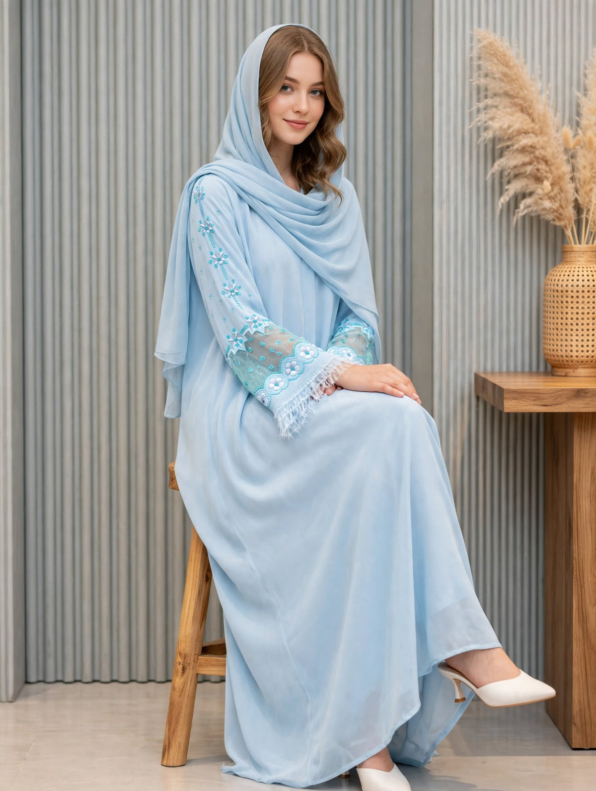 Floral Embroidered Abaya - Rubasa A