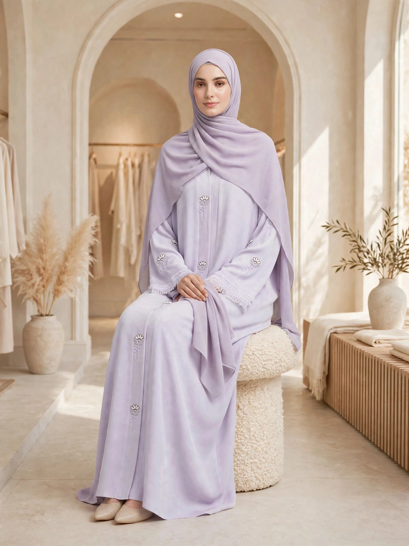 Fringe Cuff Embroidered Abaya - Aswa