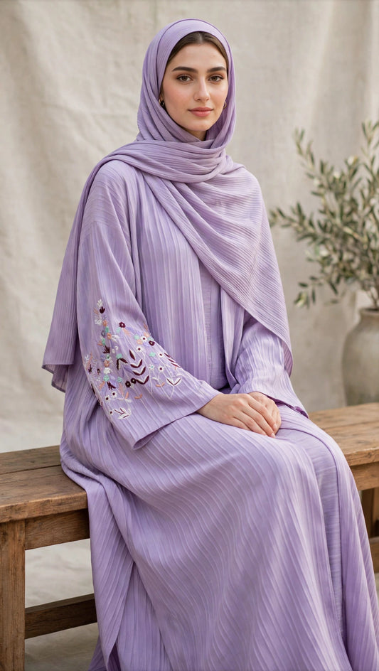 Lilac Embroidered Open Abaya- AFROZEH