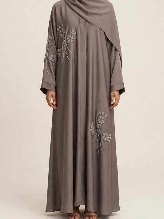 Floral Embroidered Open Abaya - Mehak