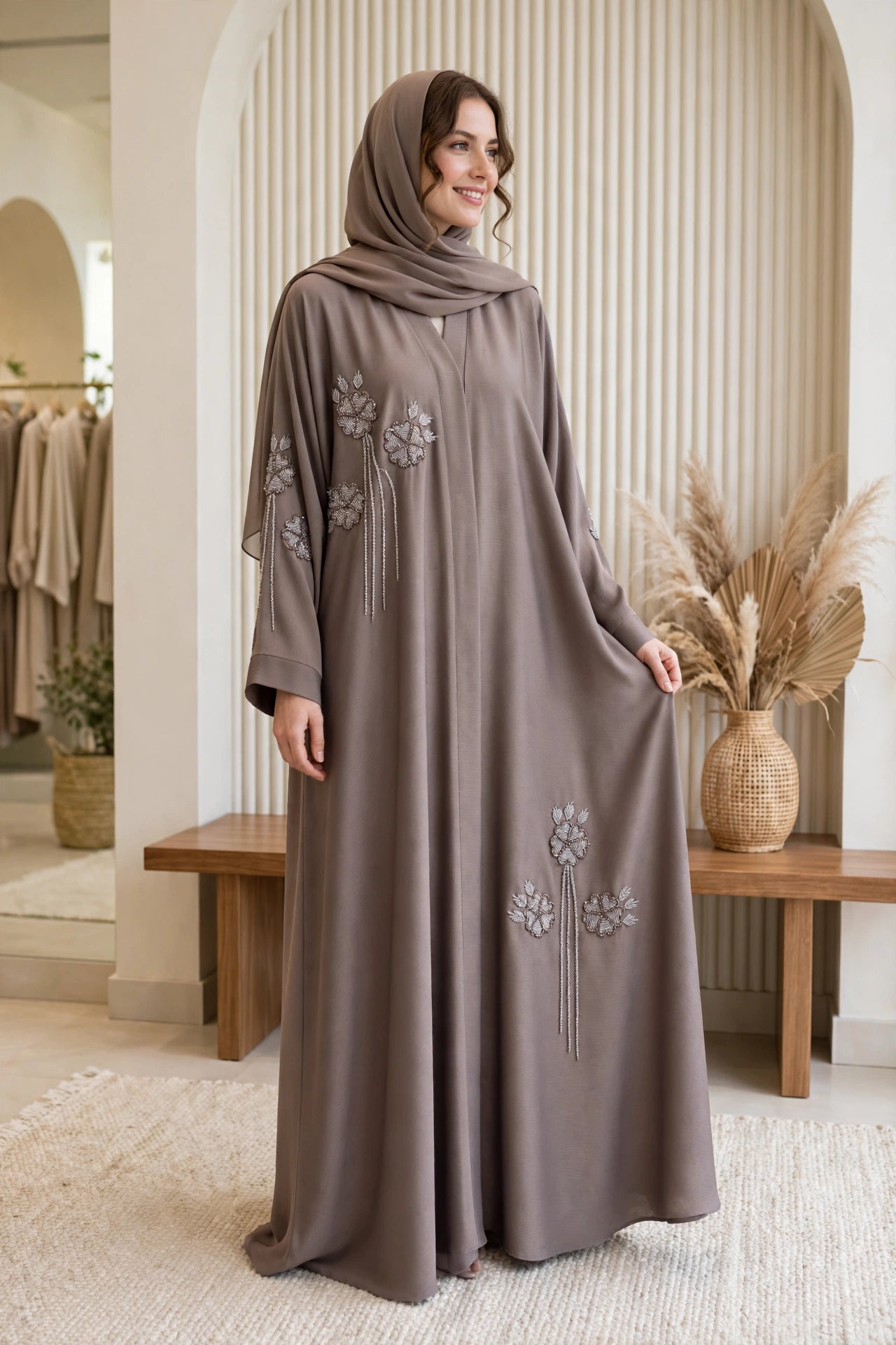 Floral Embroidered Open Abaya - Mehak