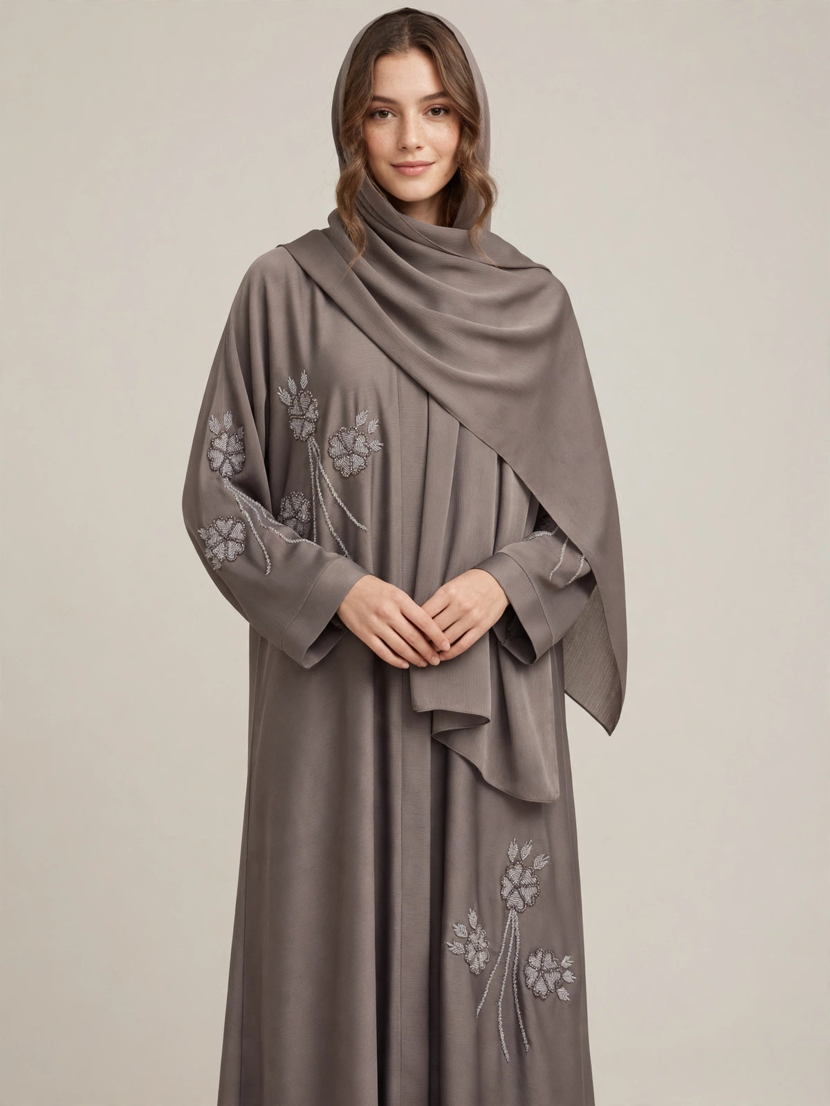 Floral Embroidered Open Abaya - Mehak
