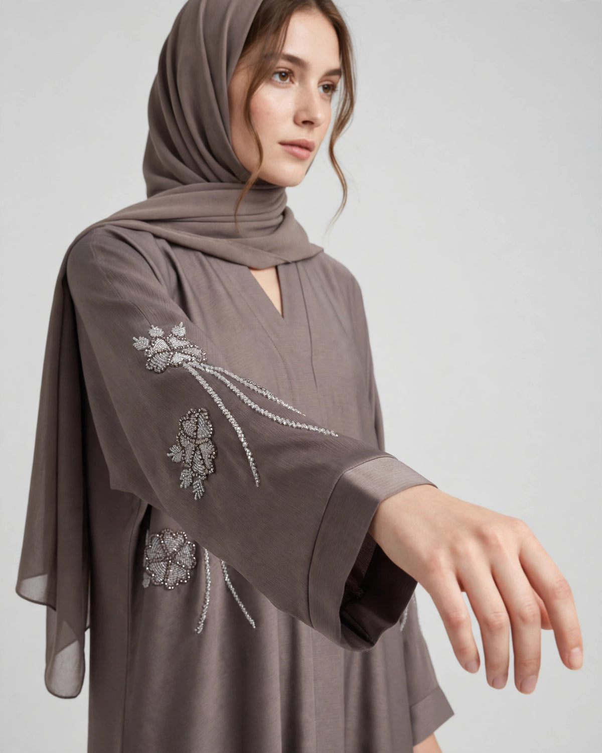Floral Embroidered Open Abaya - Mehak
