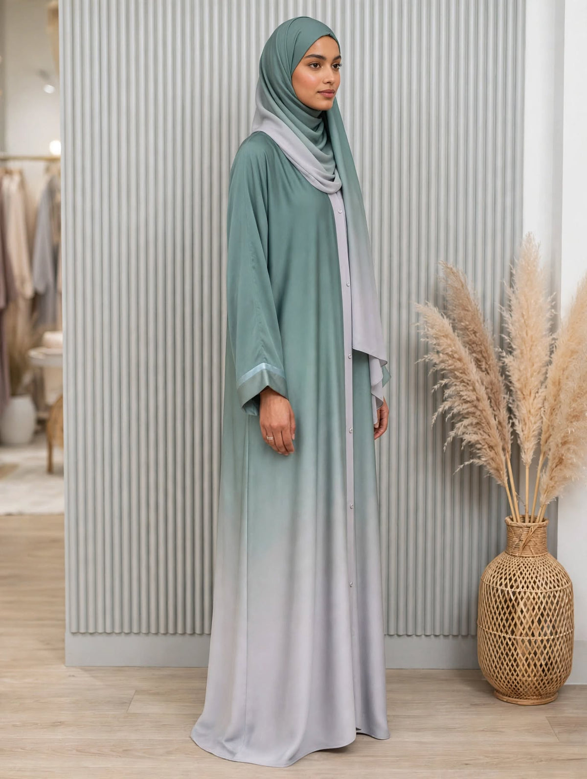 Ombre Satin Cuff Abaya - 2 Tone