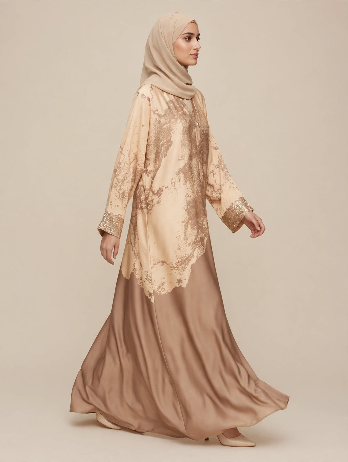 Floral Satin Abaya - Amber A