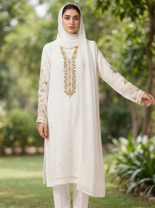 Ivory Pearl Embroidered 3-Piece Suit
