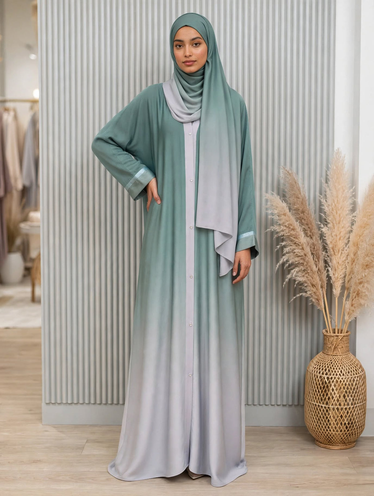Ombre Satin Cuff Abaya - 2 Tone