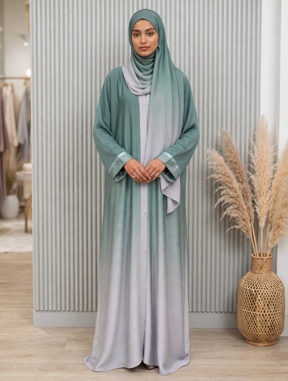 Ombre Satin Cuff Abaya - 2 Tone